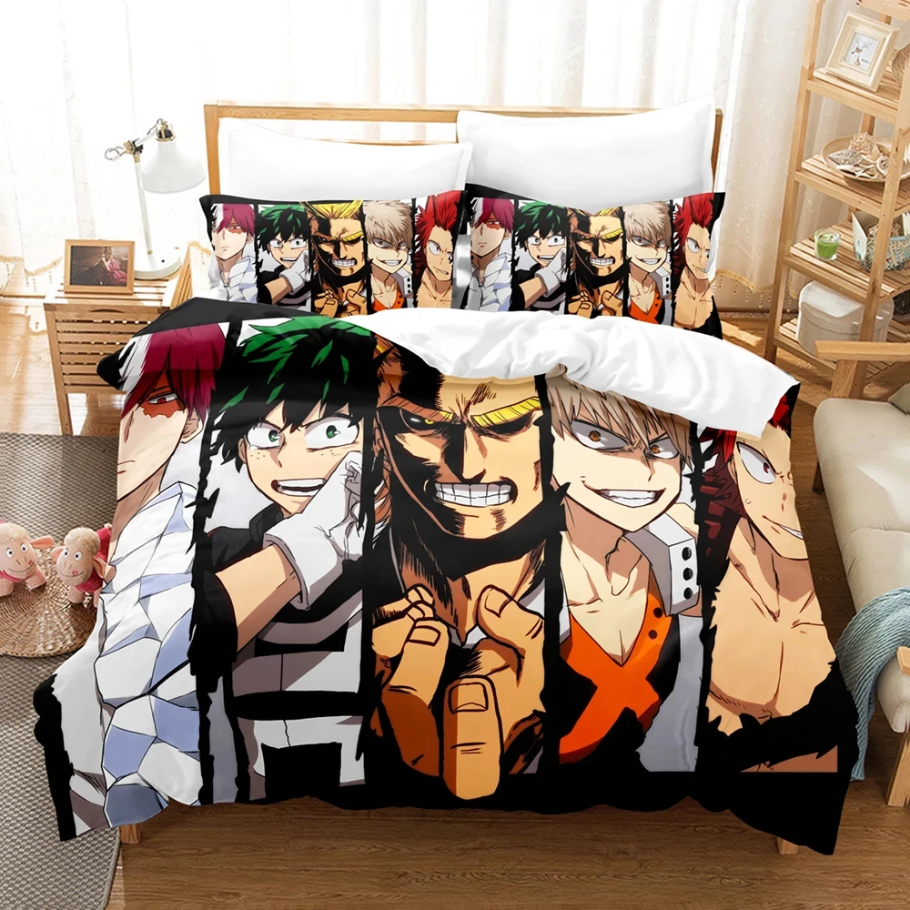 Imagem -03 - Anime my Hero Academia Conjunto de Cama 3d Print Capa de Edredão Cama Colcha Fronha Consolador Rei Queen Size Meninos Adulto