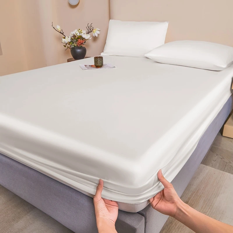 Mulberry Silk Fitted Sheet  Silky Mattress Cover Queen King Size Bed Sheet High-End Bed Cover Silk Bed Sheets Customized Size