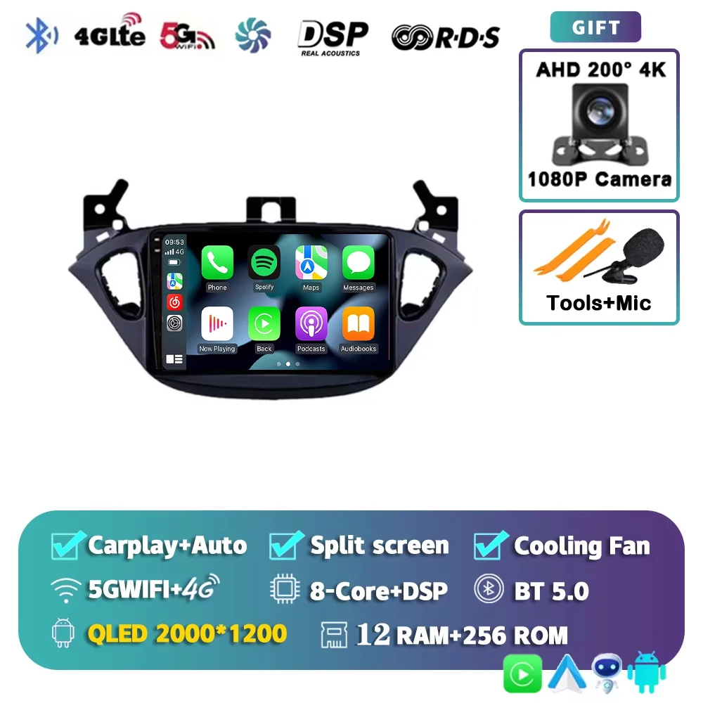 Android 16 voor Opel Corsa E 2014 - 2019 Adam 2013-2016 2K QLED Stereo autoradio multimediaspeler GPS AI spraakbesturing CarPlay 4G