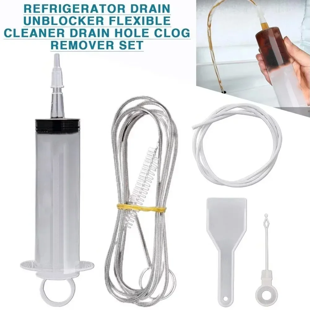 5pcs/set Fridge Dredging Kit Flexible Refrigerator Scrub Brush Reusable Fridge Drain Hole Dredging Remover Cleaning Syringe
