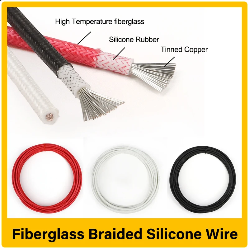 

1/5/10m Heat Resistant Fiberglass Braided Silicone Wire Sq.0.3mm ~ 6mm High Temperature Insulated Warm Floor Heat Element Line