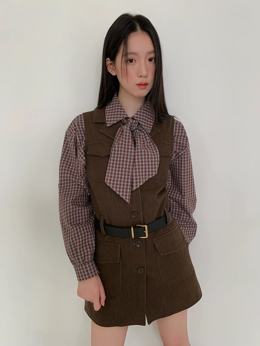 

Slimming Vest Dress Layering Sleeveless Commute Style Women's Fashion Retro Open 2026 Autumn New Arrival Cotton Material