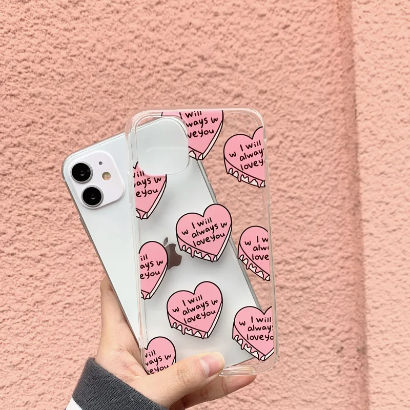 Pink Love Phone Case For iPhone 16 15 14 13 12 11 Pro XS MAX 7 XR 8 7 Plus Clear Cover Fundas