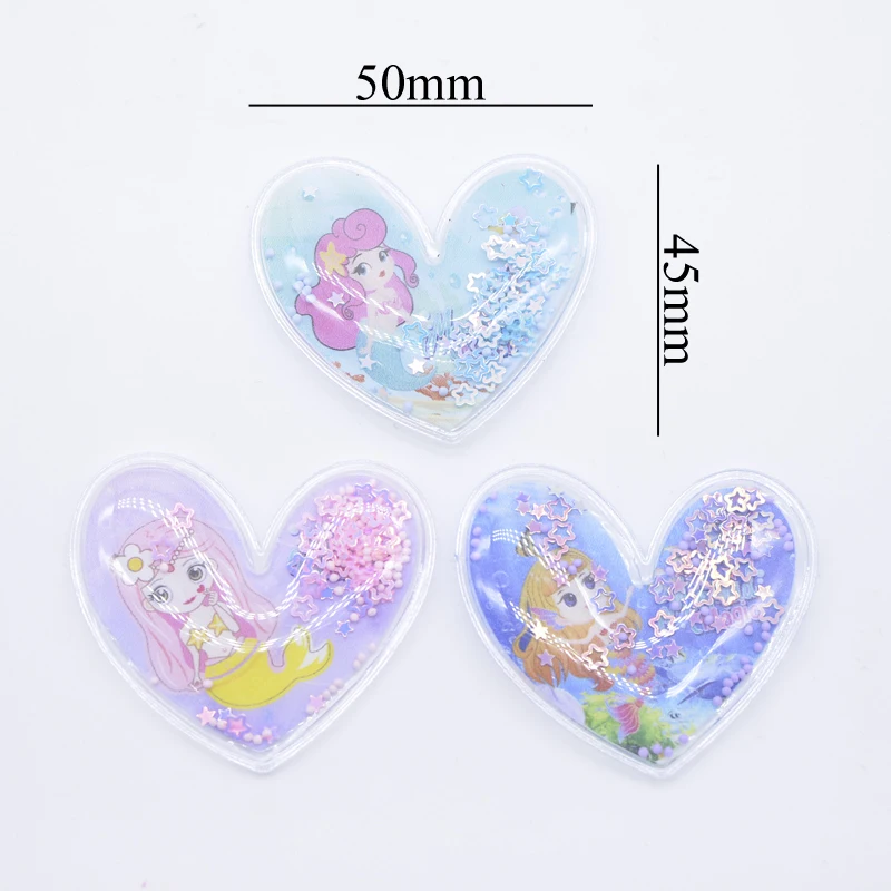 12Pcs 50*45mm Printed Colorful Heart Sequins Appliques for DIY Girl Headwear Clips Bow Pendant Decor Accessories Clothes Patches