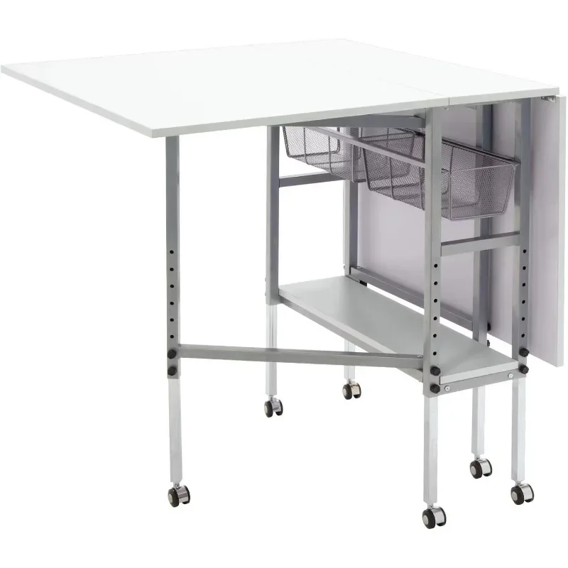 عرض ساخن. طاولة هواية وقطع - 58.75 بوصة عرض × 36.5 بوصة D طاولة فنون وحرف يدوية بيضاء مع درجين تخزين شبكيين، فضي/أبيض.HOME