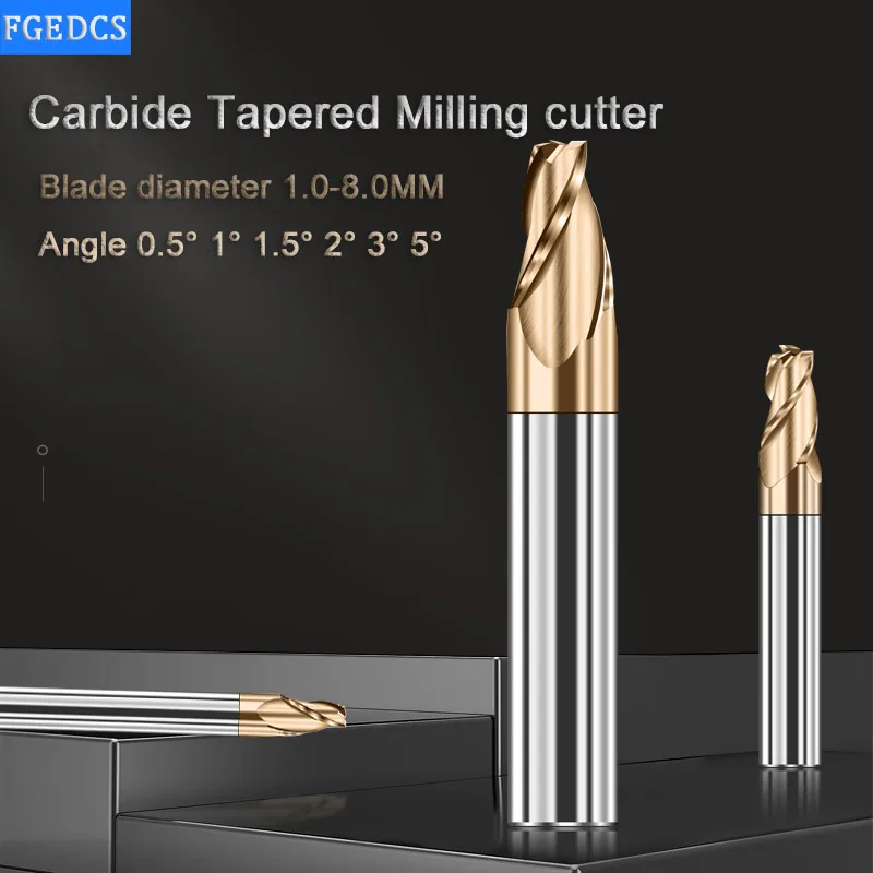 Tapered End Mill Carbide 0.5° 1 1.5 2 3 5 Degrees Tungsten Steel Milling Cutter Oblique Angle Taper Router Bits Metal CNC Tools