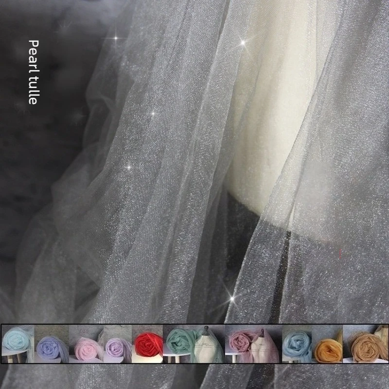 Shimmer Pearlescent Tulle Fabric By The Meter for Photo Prop Veil Decoration DIY Sewing Soft Lightweight Transparent Cloth White