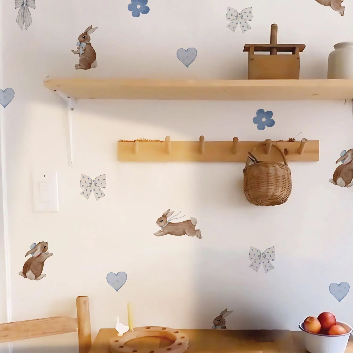 ملصقات حائط على شكل أرنب ليبرتي، ملصقات حائط لاصقة على شكل أرنب بألوان مائية لطيفة وجميلة لغرفة الفتيات، ديكور قابل لإعادة الاستخدام