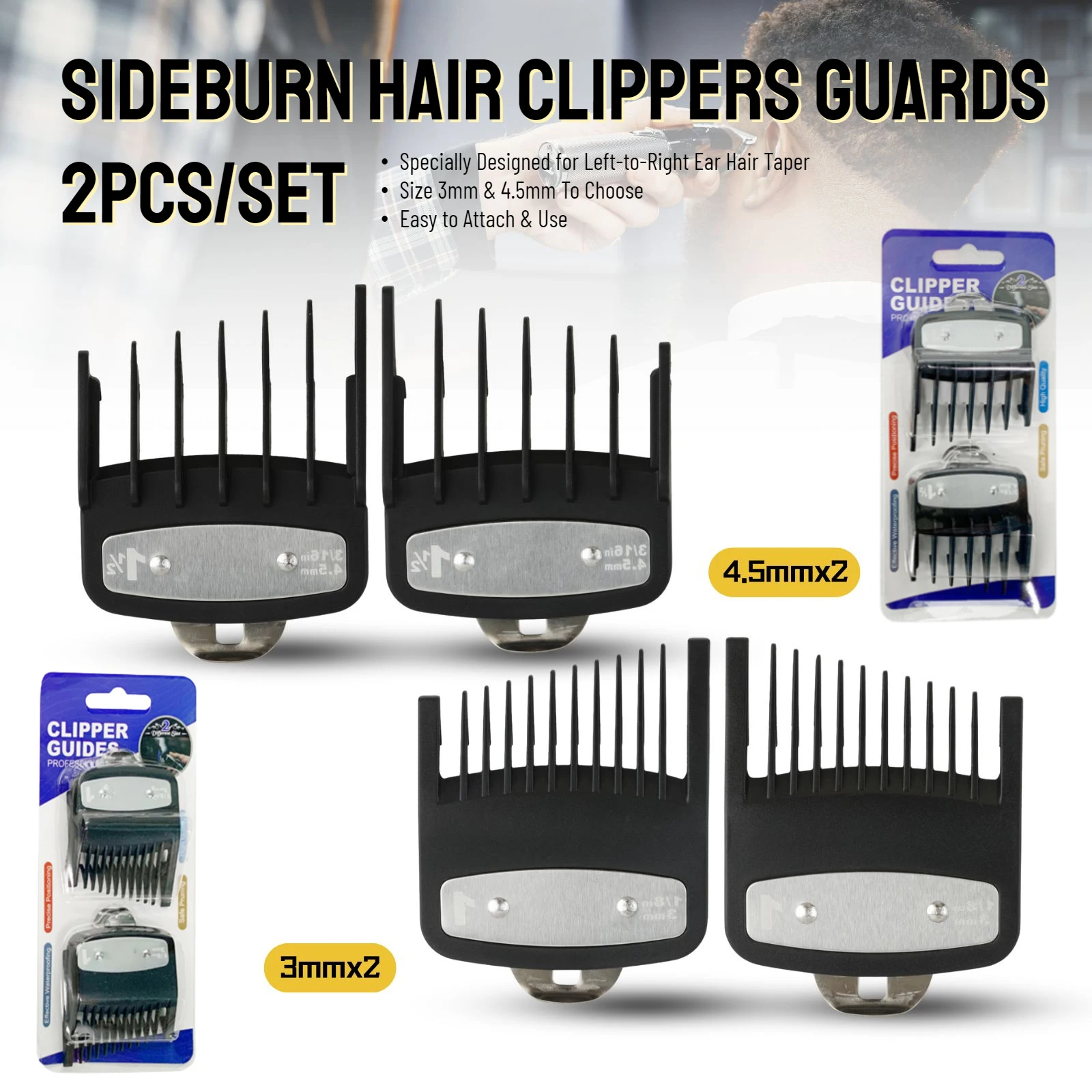 2 Stücke Professionelle Koteletten Clipper Grenzkämme Friseur Haarschnitt Guide Kamm Haarschneider Wachen Befestigung Styling Werkzeuge 3mm/4,5mm