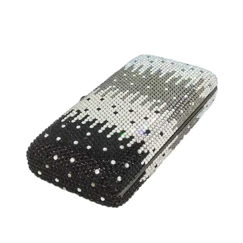 Boutique De FGG สีดําสีผู้หญิงคริสตัลคลัทช์กระเป๋างานแต่งงาน Rhinestone กระเป๋าถือเจ้าสาว Minaudiere กระเป๋า