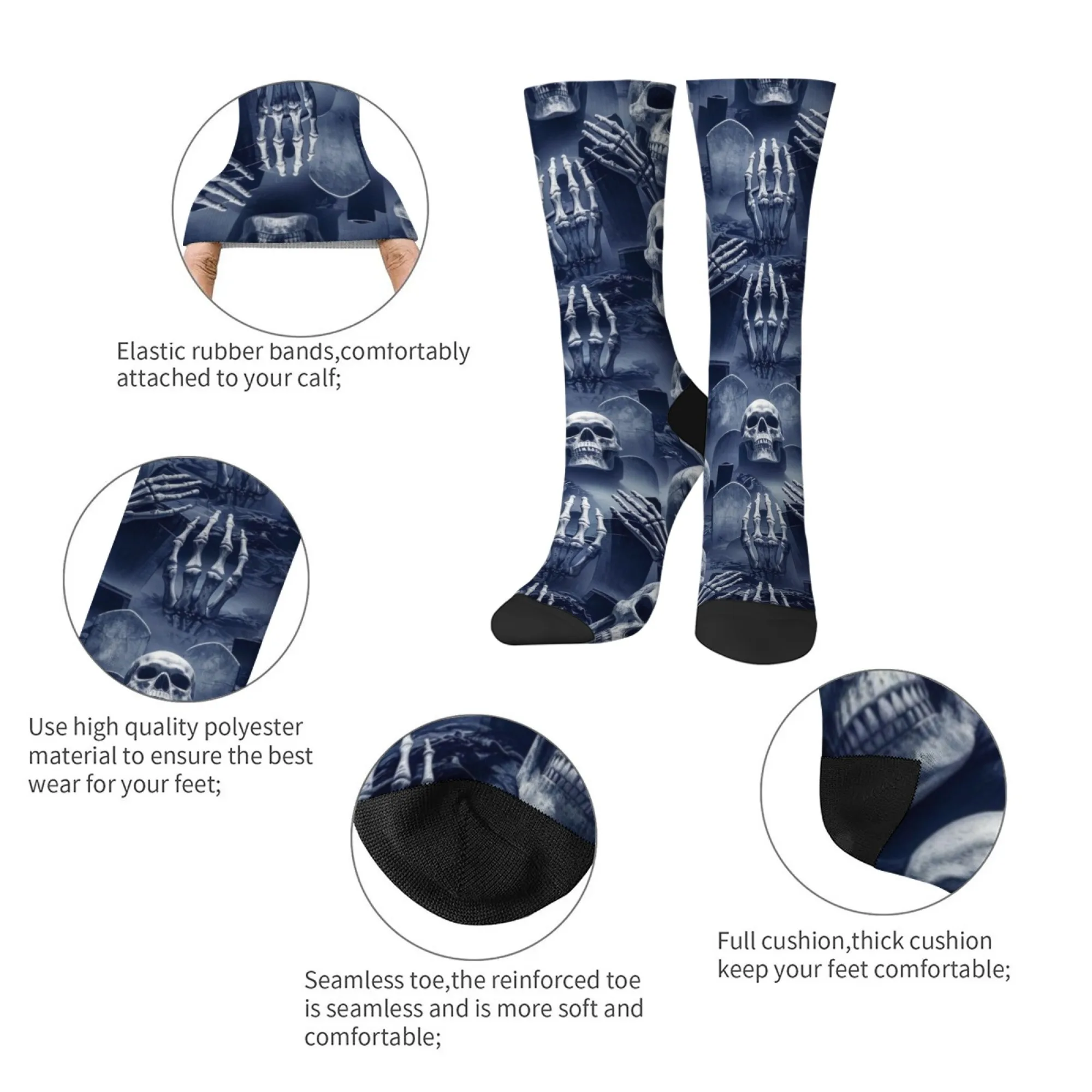 زوج واحد من جوارب الرجالية المريحة بتصميم جمجمة على الموضة، جوارب هيب هوب للهالوين للرياضات الخارجية