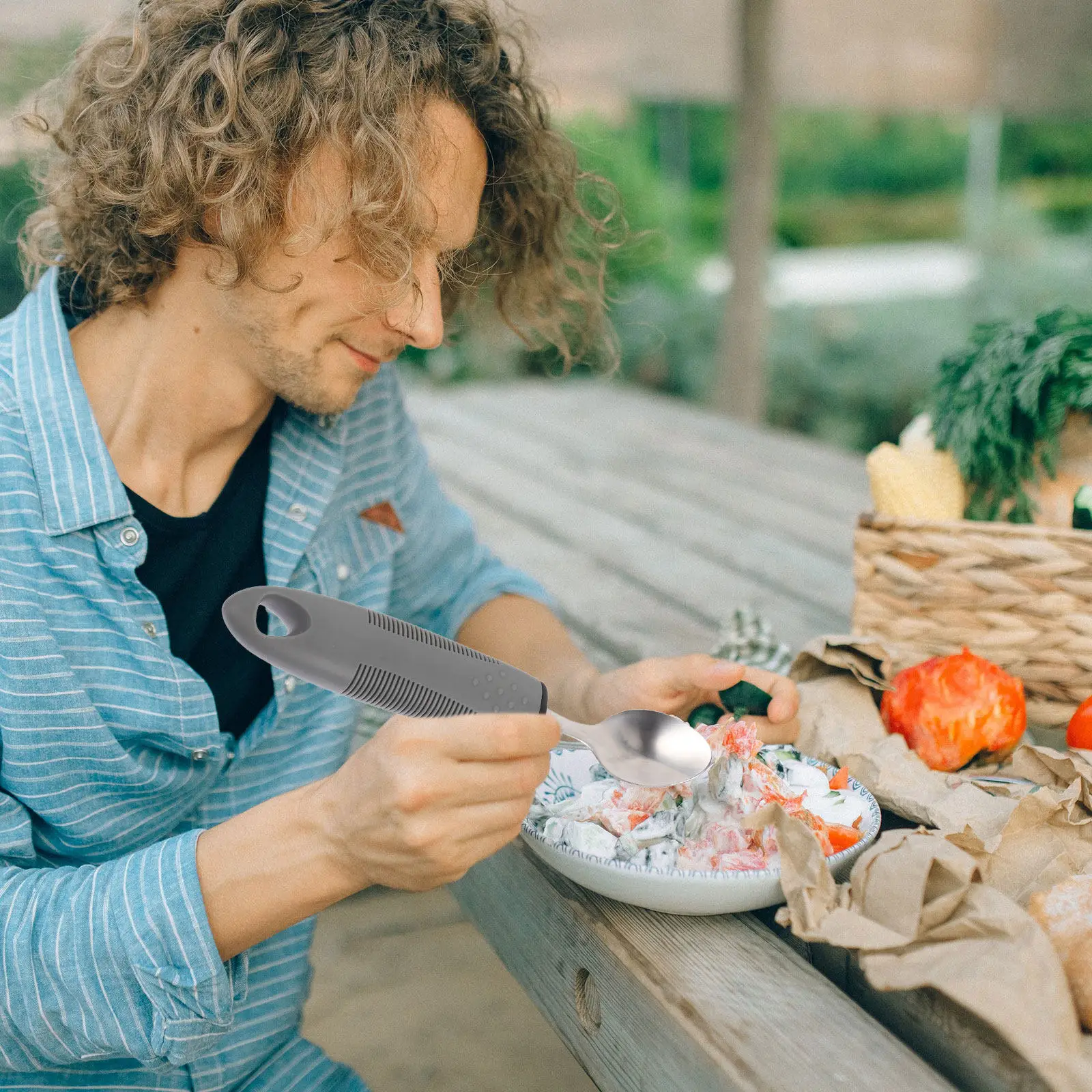 

1Set Anti-Shake Adaptive Utensils Kit Elderly Tableware Non-Slip Wider Handles Built Up Utensils for Adults Arthritis Support