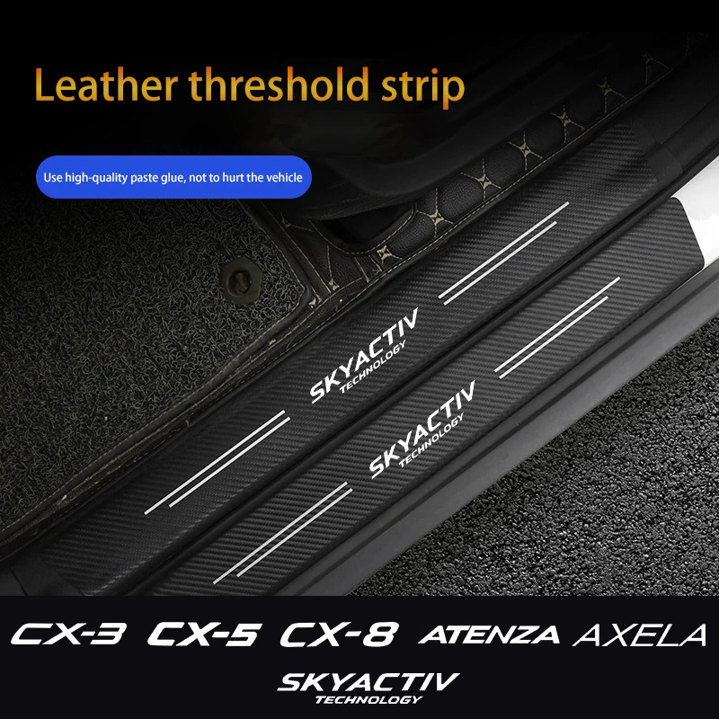 4pcs Car Door Sill Protector Stickers For Mazda Skyactiv CX3 CX5 CX8 3 Axela 6 Atenza Fiber Decor Decal Tuning Accessories