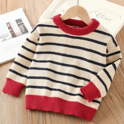 2023 Spring Autumn Winter Fashion Warm 2 3 4 5 6 8 10 Years Children Pullover Stripe Knitted Loose Sweater For Baby Kids Girls