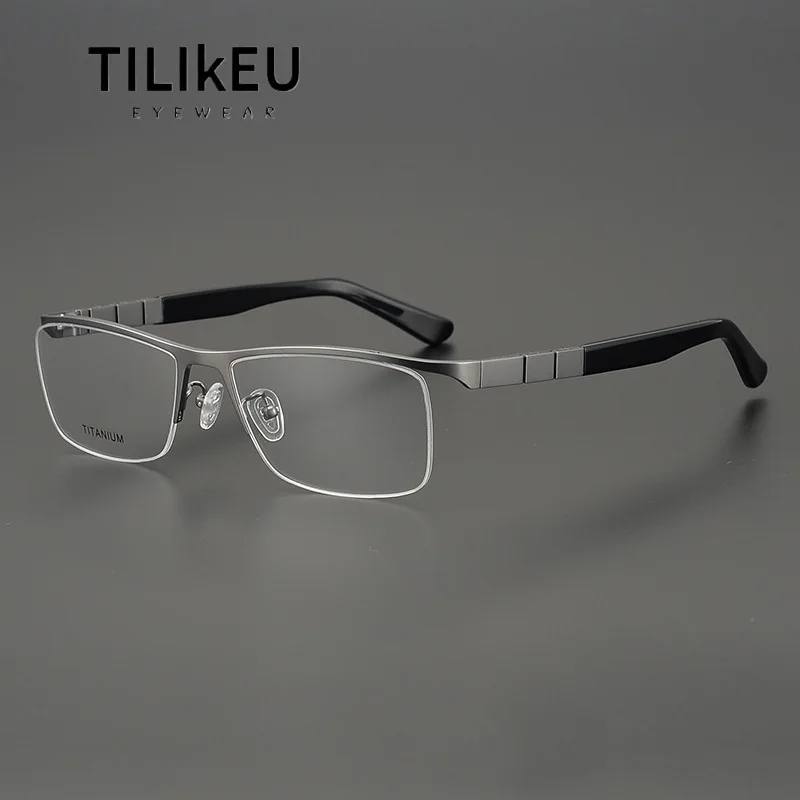 

New Vintage Titanium Acetate Semi-Rimless Glasses Frames Ultra-Light Flexible Business Men Optical Prescription Eyeglasses Frame