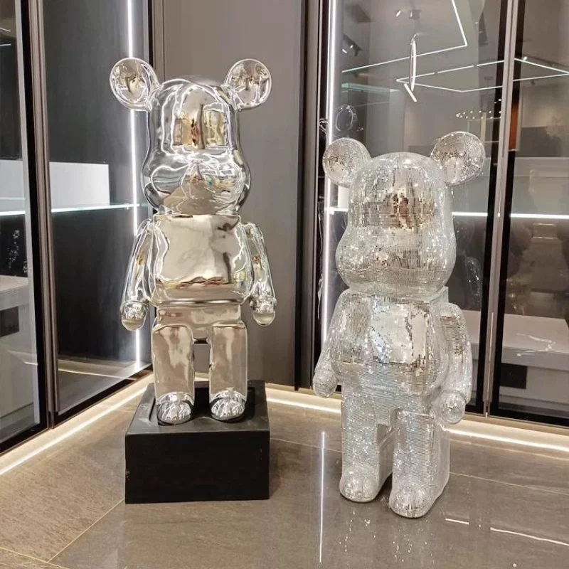 Luxury Living Room Decoration Ornament Gradient Bear Figure Plating Violent Bear 50/80cm Statues Large Mirror Sculpture Creative