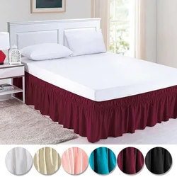 Solid Color Elastic Bed Ruffles Bed Skirt Wrap Around Style Easy Fit 15 Inch Drop Dust Ruffle Bed Skirts Corners Fade Resistant