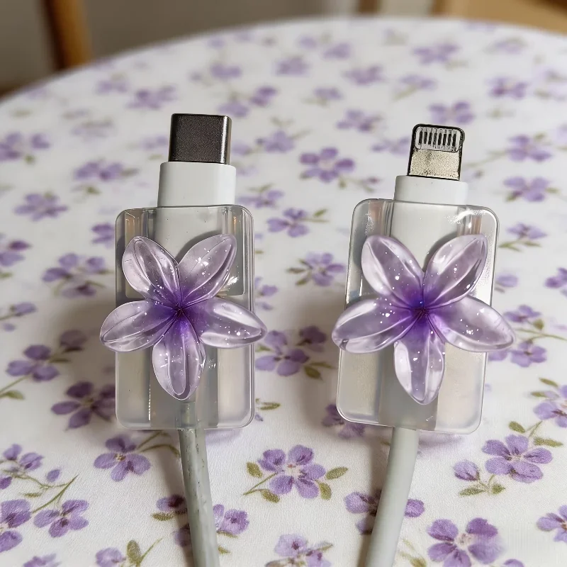 Korean Cute 3D Colorful Floral Charging Cable Protector, Anti-Break Data Cord Winder Organizer Cover Accessories