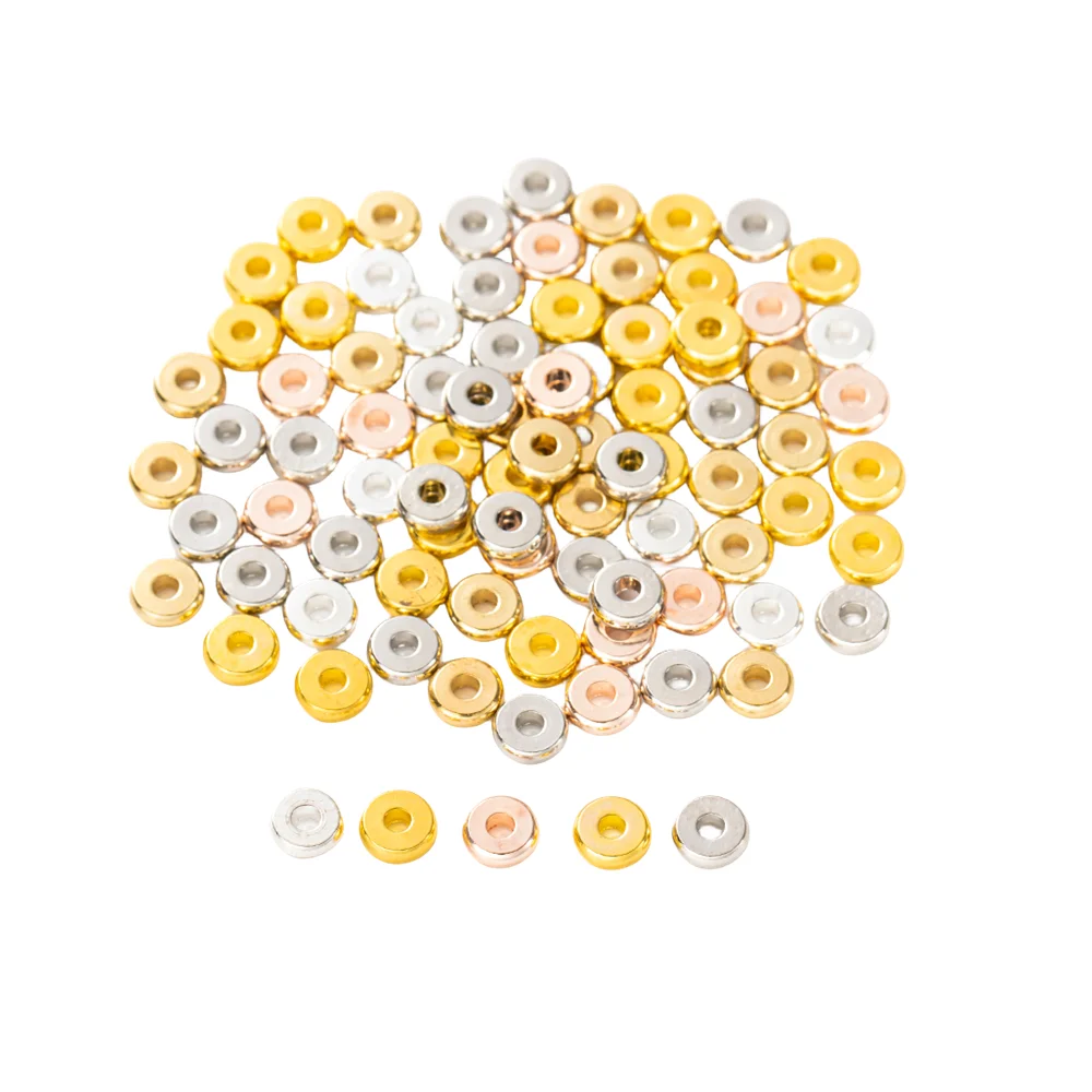 10/20/50/100Pcs Metal Copper Rose Gold Flat Round Loose Spacer Beads DIY Jewelry Making Bracelet Necklace Earring Accessories