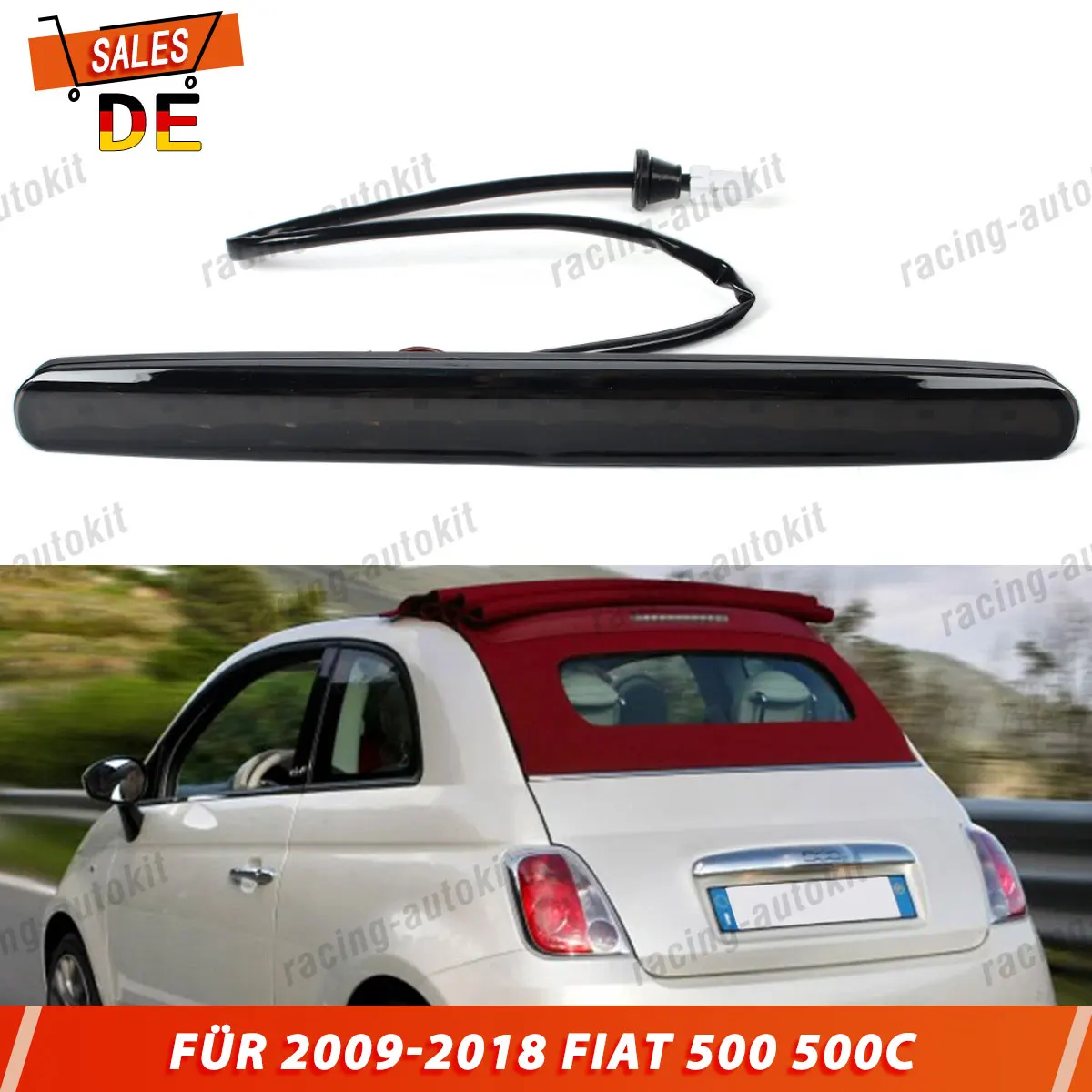 Luce Posteriore per FIAT 500C, Lampada Freno Diesel/Benzina Convertibile 2009-2018, Terza Luce LED Rossa di Stop e Freno 77365246