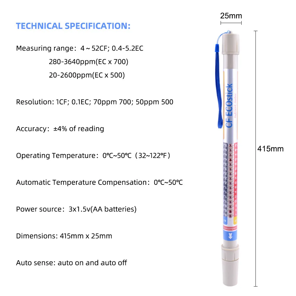 New indicator light conductivity meter Paddy field water quality EC test rod Hydroponic water quality test pen EC meter CF