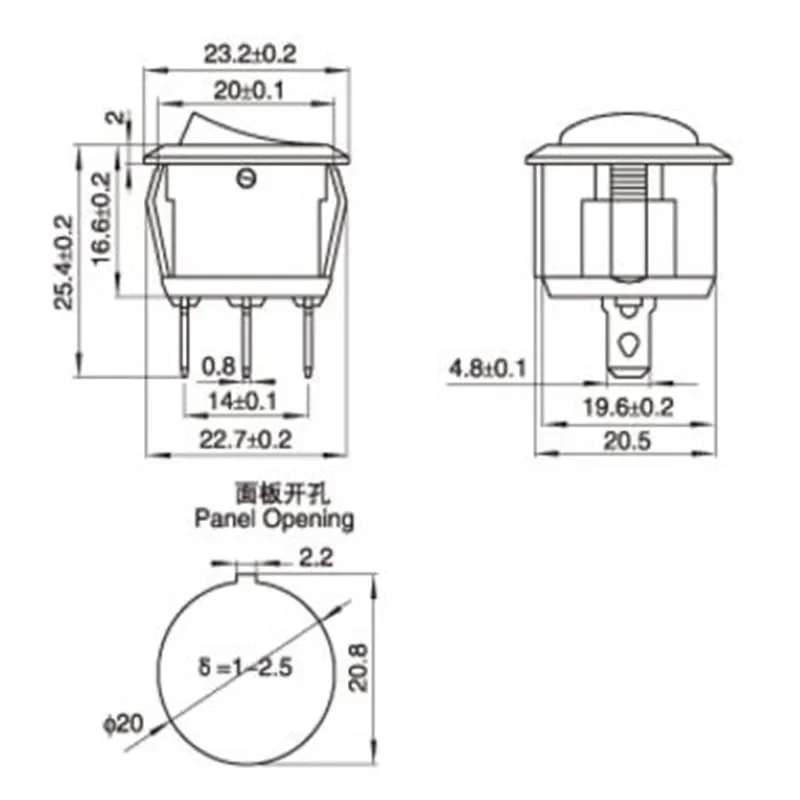 5PCS  KCD1  Round Black 3 Pin SPST 3 Position ON-OFF-ON 2 Position ON-OFF Rocker Boat Switch 6A 220V 10A 125V