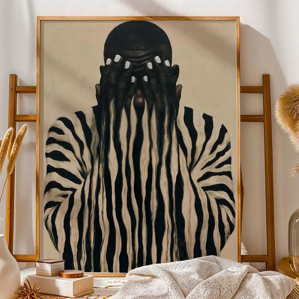 Modern Abstract Striped Figure Canvas Wall Decor Picture, 2D Printed Poster Wall Art, Unique Home Decor For Living Room And Stud