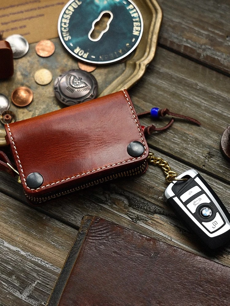 Handmade leather key bag leather men's handmade vintage buckle car key bag card bag