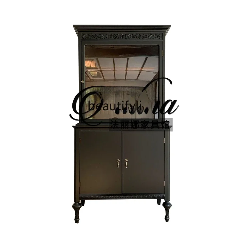 

French retro dining side high cabinet against the wall integrated living room partition solid wood tea cabinet display cabinet