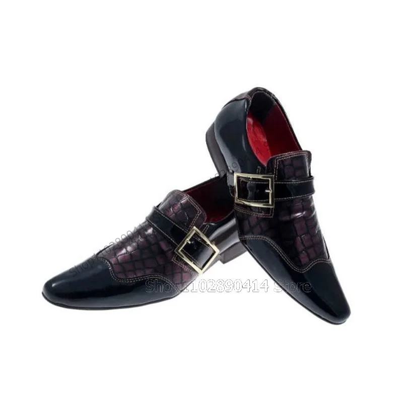 Mixed Color Metal Buckle Alligator Print Men Shoes Fashion Slip On Male Shoes Luxurious Handmade Party Banquet Men Casual Shoes