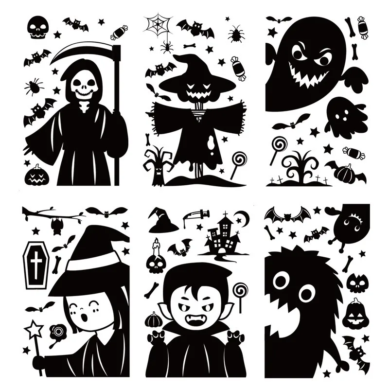 Halloween Giant Ghost Monster Ghost Window Stickers Witch Skeleton Halloween Party Decoration Static Glass Stickers