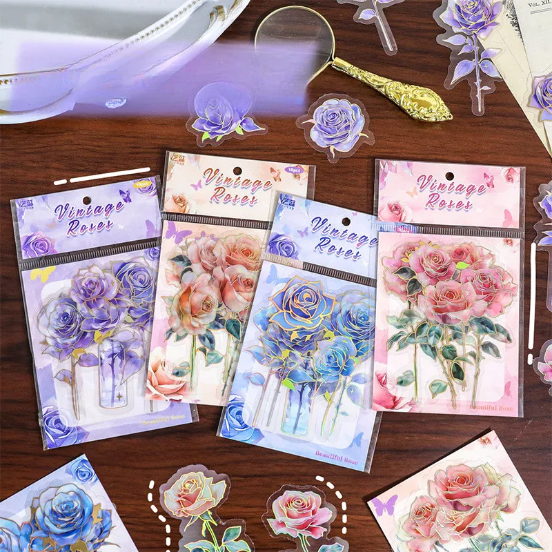 

Винтажные наклейки с розами для ручного счета, цветочные наклейки, горячее тиснение, декоративные наклейки, этикетки, дневник, альбом, скрапбукинг