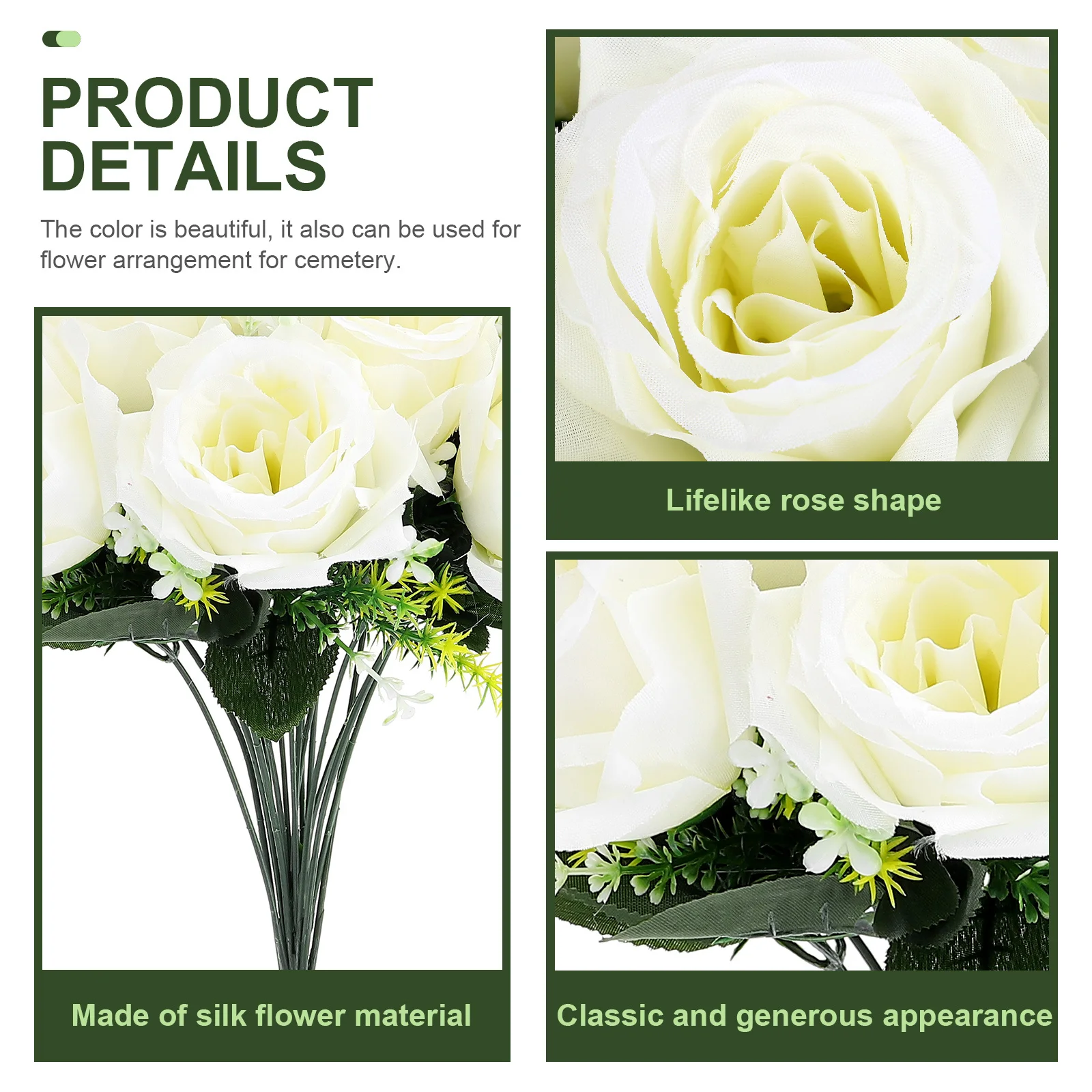 

Long-Lasting Artificial Rose Flowers for Cemetery Grave Memorial Bouquet Realistic Fake Flower Arrangement Fade-Resistant