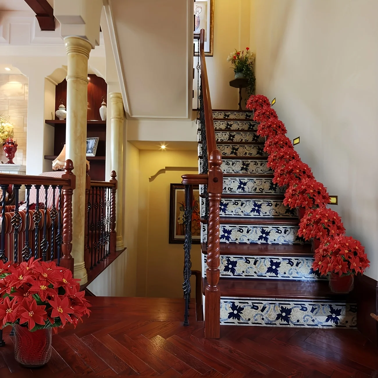 1 Stück 7-köpfiger, verschlüsselter 21-Blätter-Blumenstrauß für Valentinstag, Muttertag, künstliche Weihnachtsblume, Hochzeitsdekoration. – Detail 3
