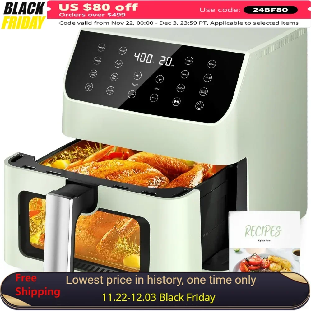 

Air Fryers With Clear Window, 5.8QT 12-in-1 Digital Air Fryer, 40+ Recipes and Nonstick, Air Fryers