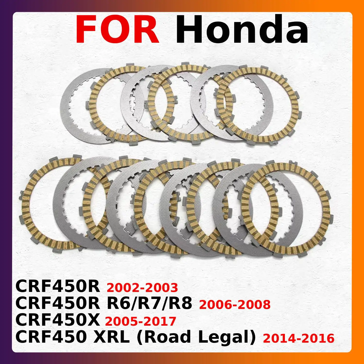 

Комплект фрикционных дисков сцепления для мотоциклов Honda CRF450R R6/R7/R8 CRF450X CRF450 XRL 22201-MEB-670/22201-MEN-A10, аксессуары