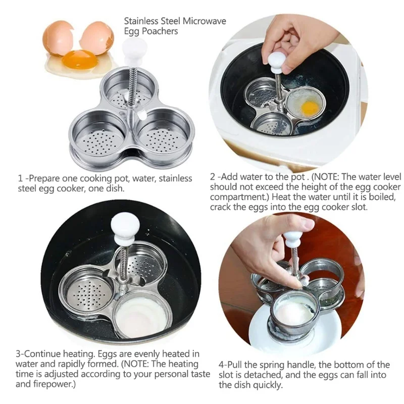 Stainless Steel Egg Cooker-3-Cavity Egg Cooker, Kitchen Gadget for boiling eggs/poached eggs/fried eggs