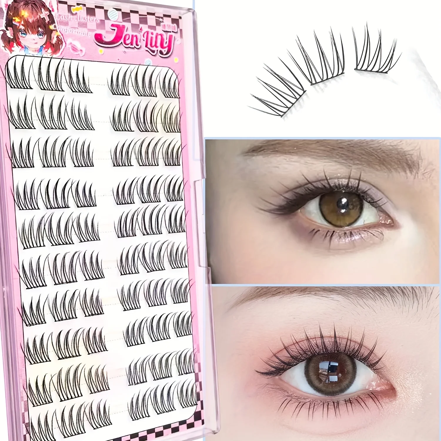 Selbstklebende Hunde-Augen-Cluster-Wimpern, 6/10 Reihen, gekräuselt, 12 mm, natürlicher, länglicher Look, passend, kein Kleber erforderlich, schnelle Anwendung – Detail 2