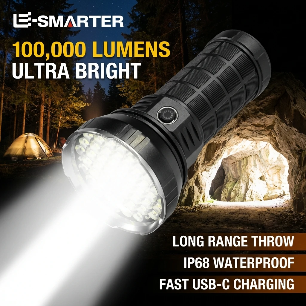 

Мощный светодиодный фонарь 8/31/55 LED, 7500 лм, тактический, перезаряжаемый, для кемпинга, рыбалки, охоты