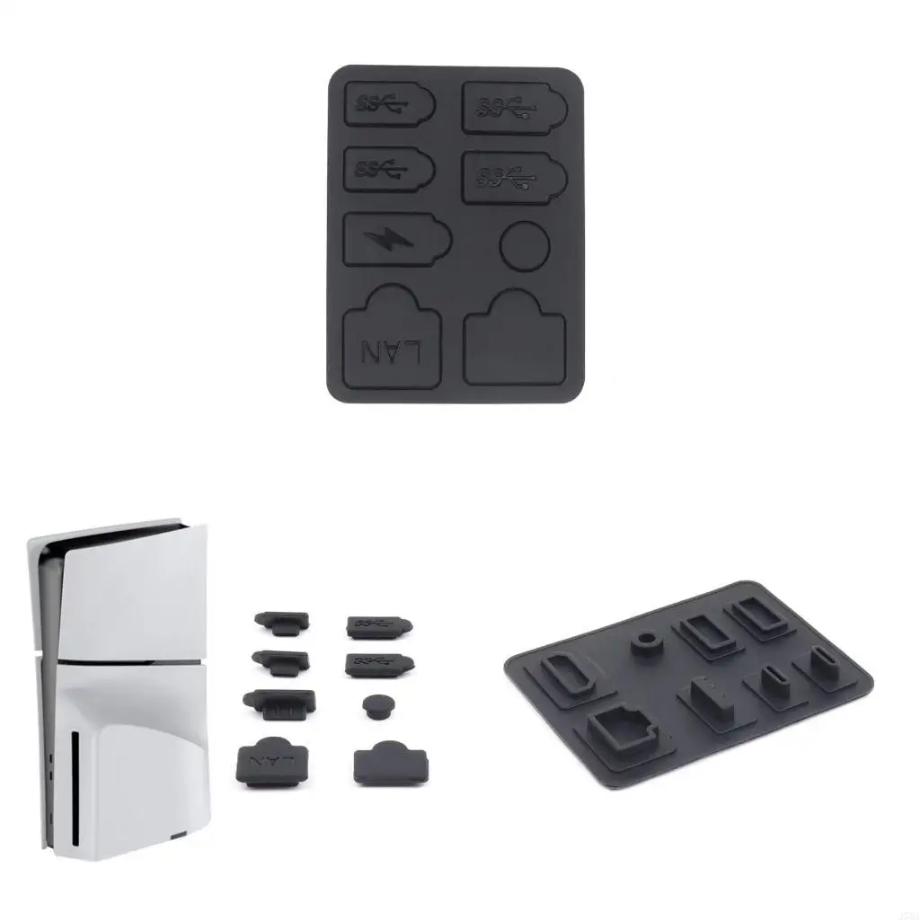 J78A Dust Plug Game Console Silicone Dust Protector for PS 5 LAN Type-C USB Dock Dustproof Plug Gaming Accessories Black