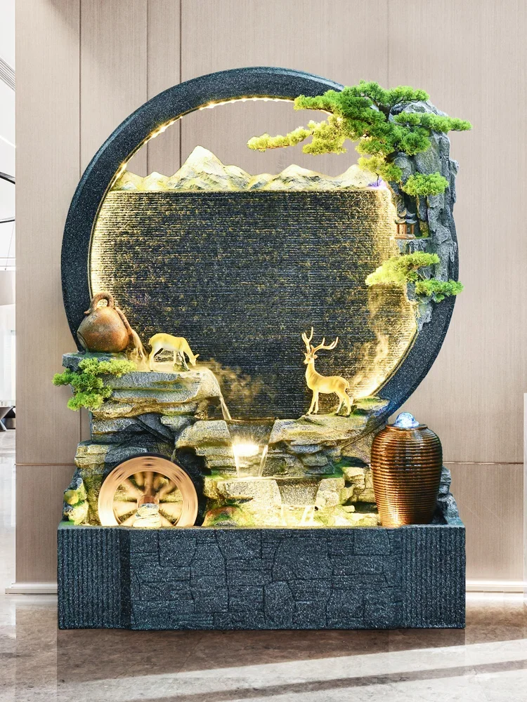 

Water curtain wall rockery fountain ornament flowing water screen living room decoration feng shui wheel Shengcai courtyard