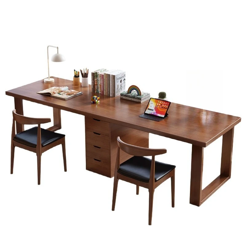 

Simple solid wood desk bookcase combination household long study table bedroom desk