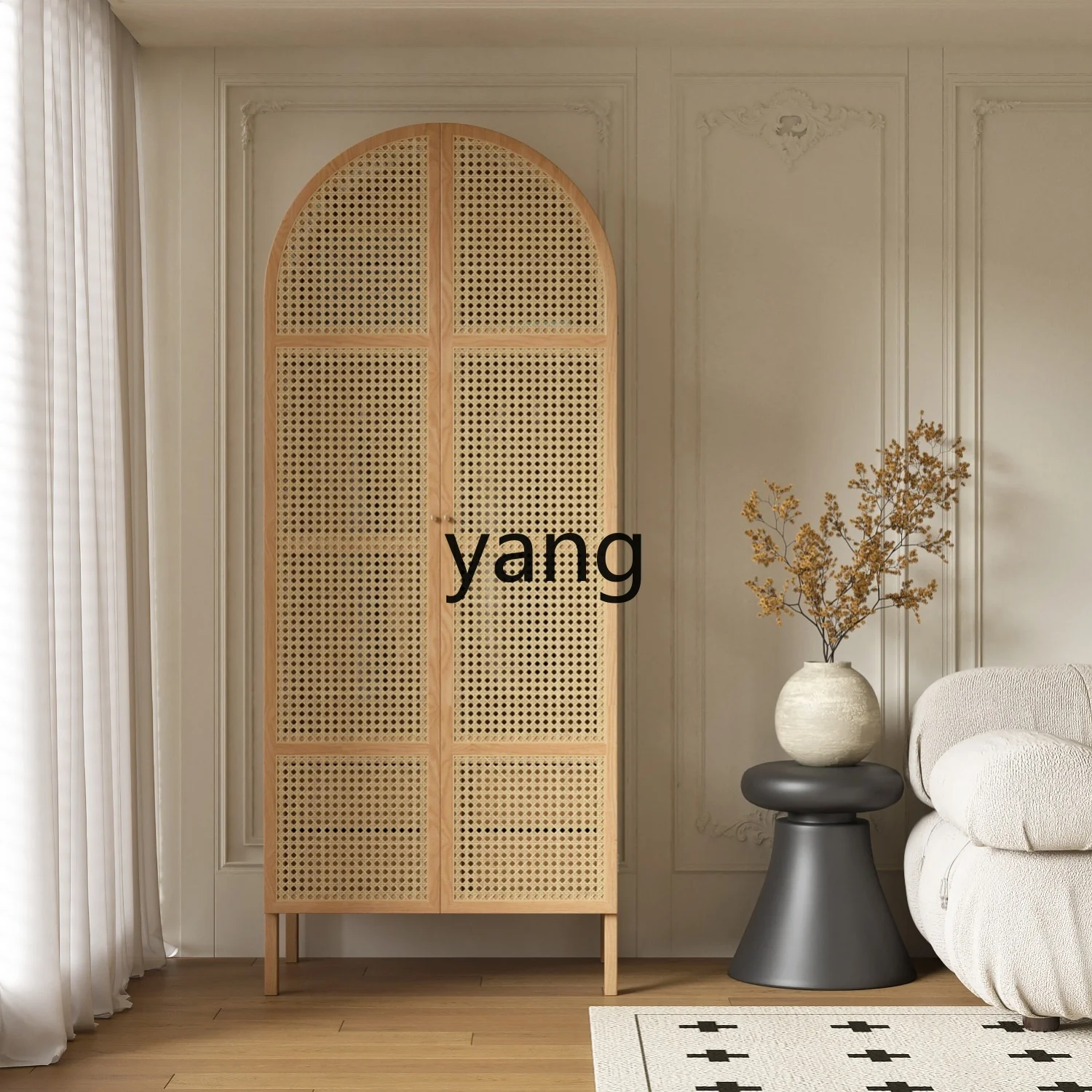 LH solid wood rattan wardrobe storage small apartment storage wardrobe