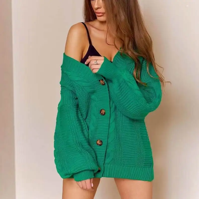 

Loose Long Sve V-Ne Knitted Sweater Coat Women's Faion Autumn Winter New Arrival Open Cardigan Casual Comfortable Fit