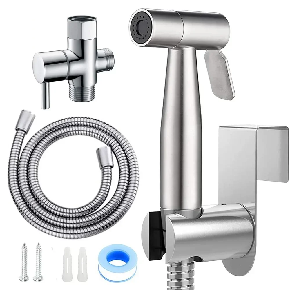 Handheld Toilet Bidet Sprayer Set Stainless Steel Hand Bidet faucet Sprayer Guns Bathroom Hand Sprayer Shower Head Self Cleaning