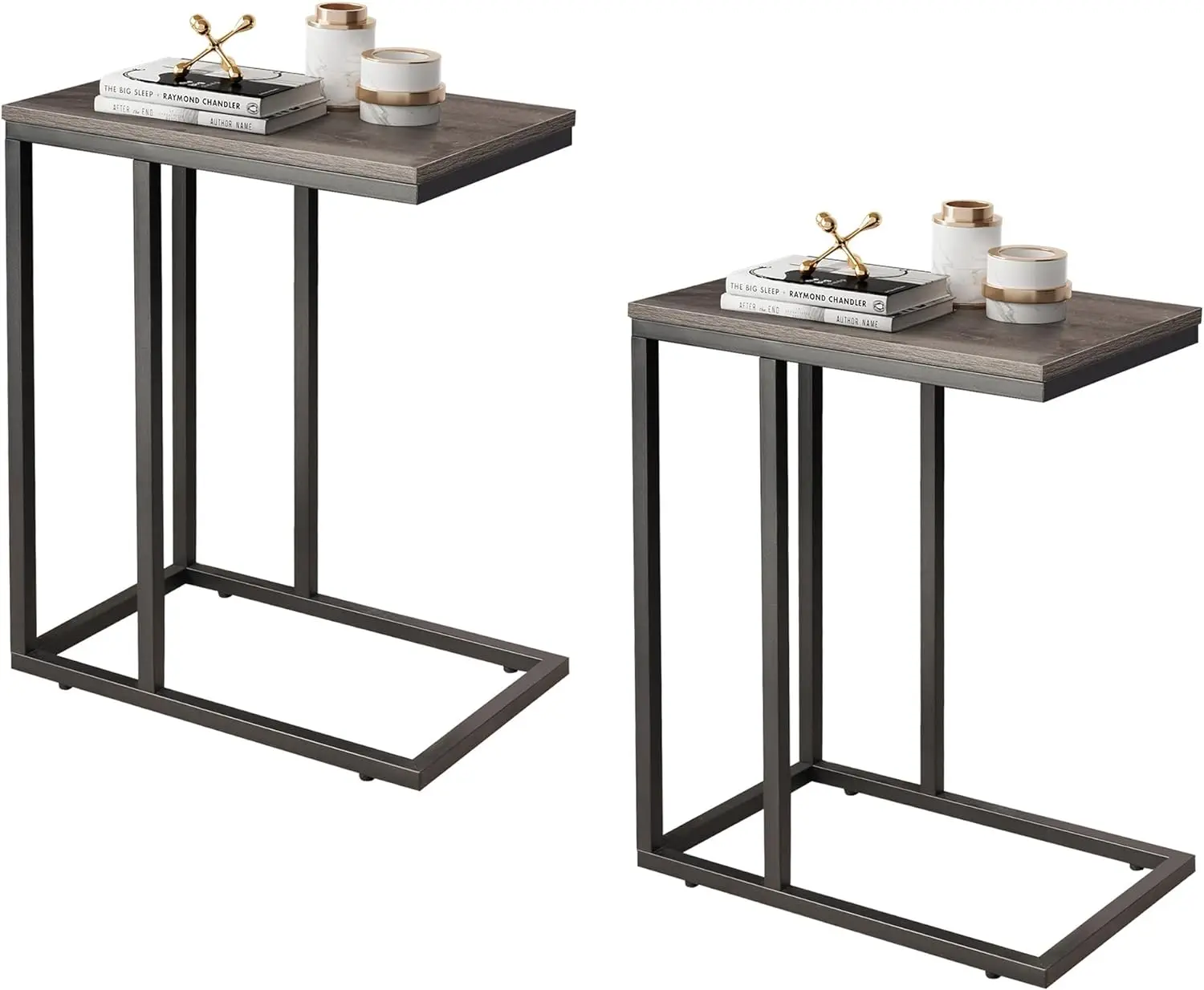 

Side Table Set of 2, C Shaped End Table for Couch, Sofa and Bed, Large Desktop C Table for Living Room, Bedroom, Gray and Black