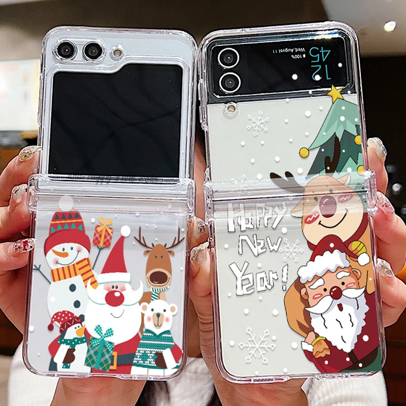 Frohe Weihnachten Handyhülle für Samsung Galaxy Z Flip 7 6 5 4 3 5G Transparente Klappabdeckung für Samsung Z Flip7 FE Flip6 Flip5