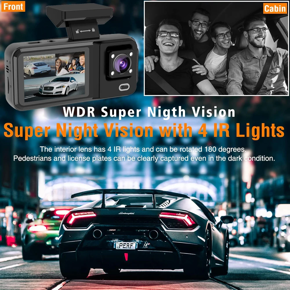 Cámara WIFI 3 cámara de salpicadero cámara de coche FHD 1080P grabadora de vídeo DVR de coche 3 canales visión nocturna caja negra Dashcam cámara de visión trasera