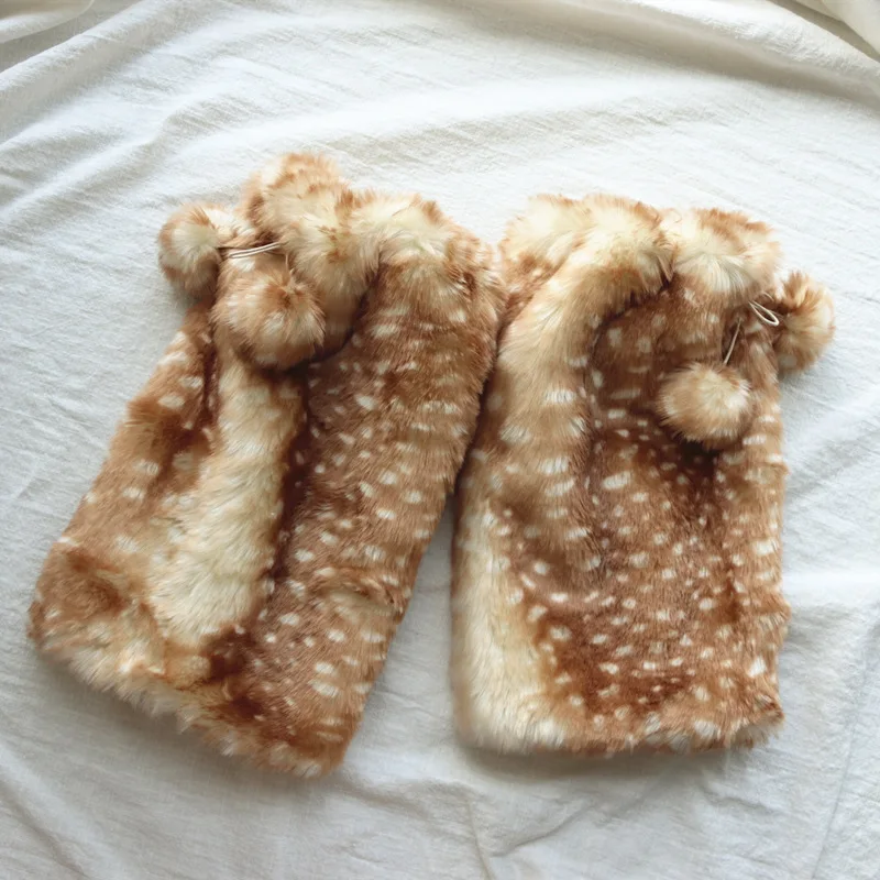 Capa navideña de punto de ciervo con estampado bonito de felpa japonesa para mujer, chaqueta gruesa con chal de alce a prueba de viento de ciervo Kawaii, invierno