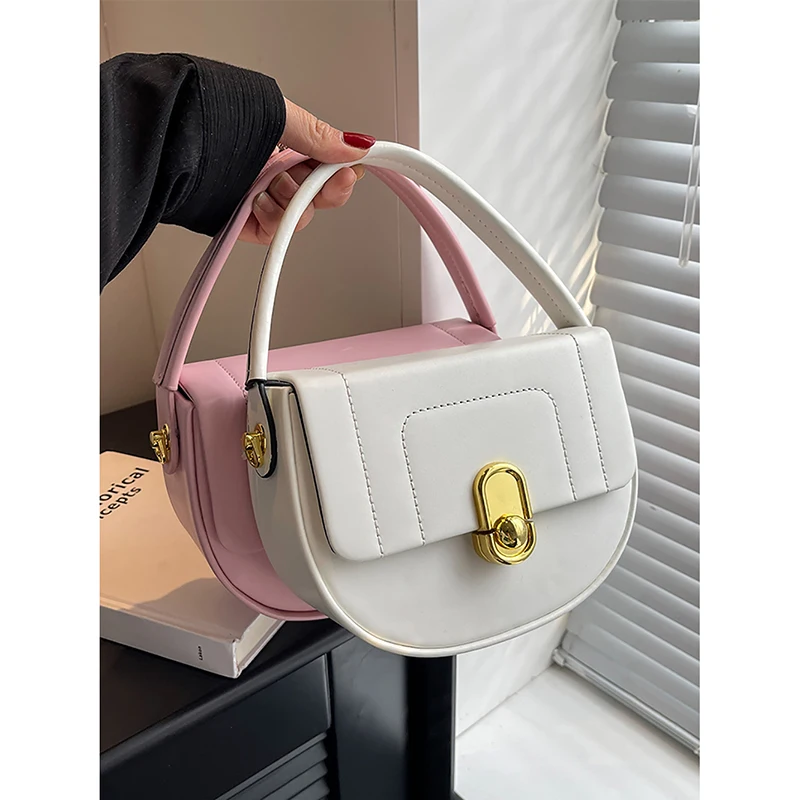 French Simple Solid High-grade Handbag Women's Luxury High Quality Semicircular Small Square Pack Fashion Popular Crossbody Bags